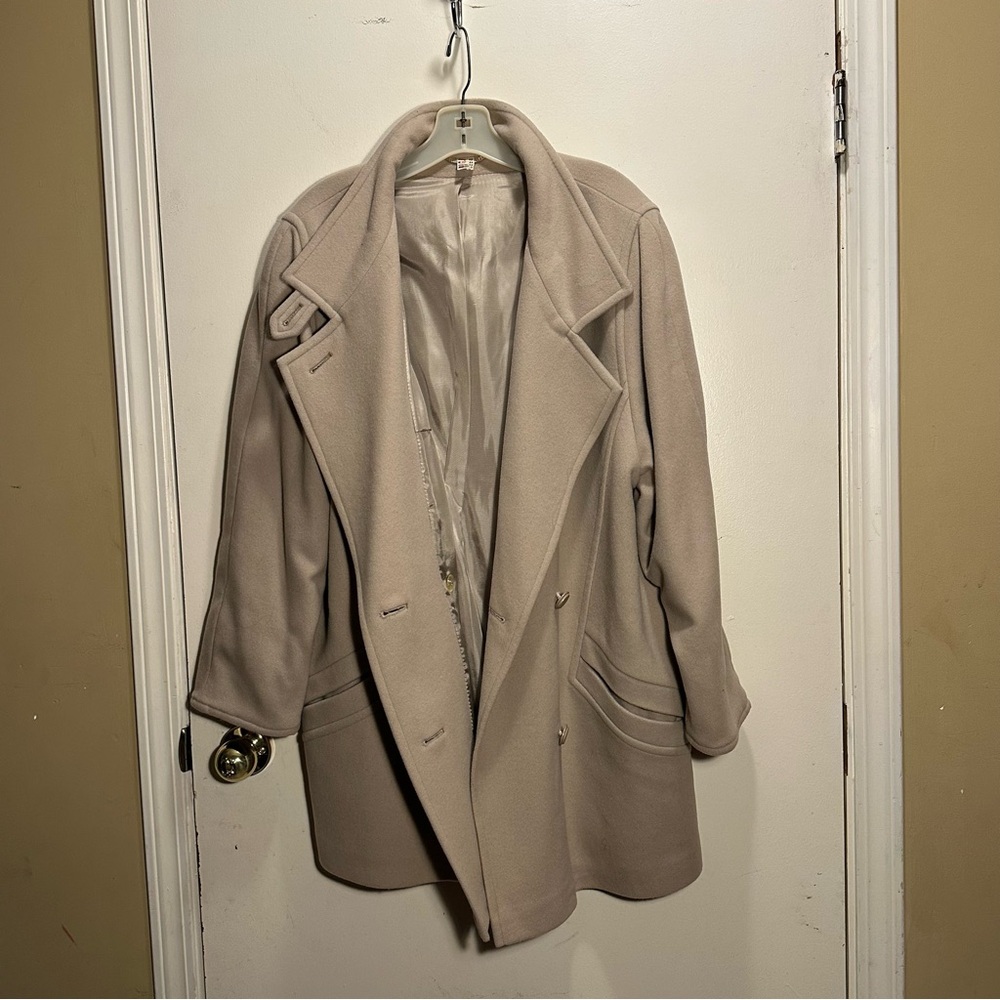 Vintage Funnel Collar Wool Coat • Taupe • Asymmetric Closure • Made in Italy